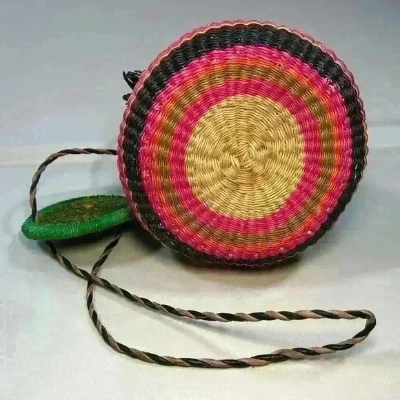 HANDMADE African Market Bucket Purse Bag Handwoven Sliding Top Crossbody Strap - Picture 6 of 7